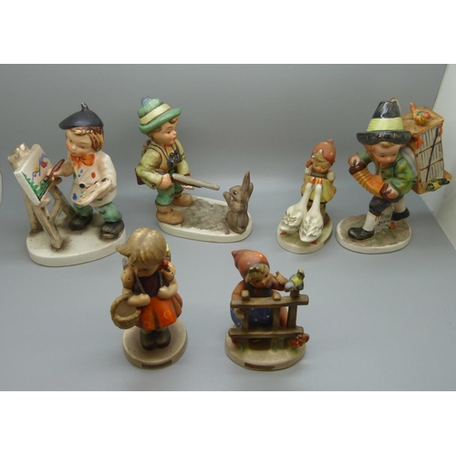 627 - Six West German figures, three Hummel and three Friedel, two Friedel a/f