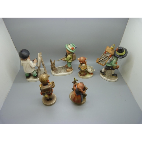 627 - Six West German figures, three Hummel and three Friedel, two Friedel a/f