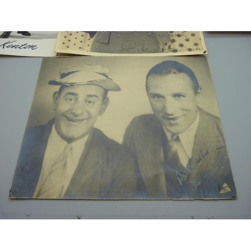 630 - Autographed photographs including Flanagan and Allen and Stan Kenton, (4)