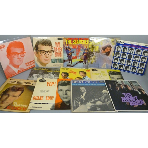 641 - Twelve pop music EP records including Buddy Holly, Searchers, Beatles, etc.