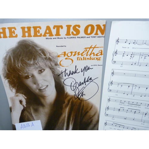 660 - ABBA, autographed sheet music, Agnetha Faltskog