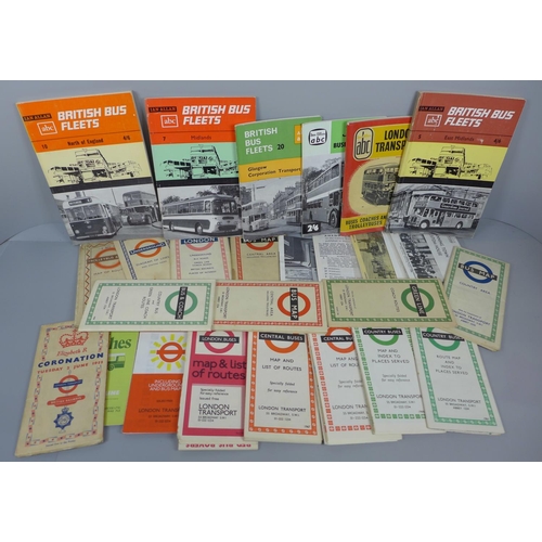 674 - A collection of bus related publications and maps/timetables, including British Bus Fleets