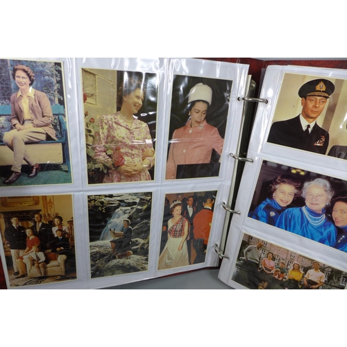 675 - A postcard album, with over 300 cards, Queen Elizabeth II and the Royal Family, vintage cars and Eur... 