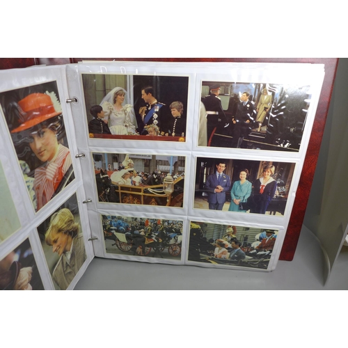 675 - A postcard album, with over 300 cards, Queen Elizabeth II and the Royal Family, vintage cars and Eur... 