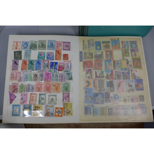 677 - Three stamp albums including Singapore, St. Lucia, Seychelles, British Solomon Islands, Pakistan, Rh... 