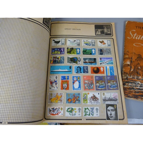 680 - Four stamp albums, a folder of coins, loose coins and two comics from 1940