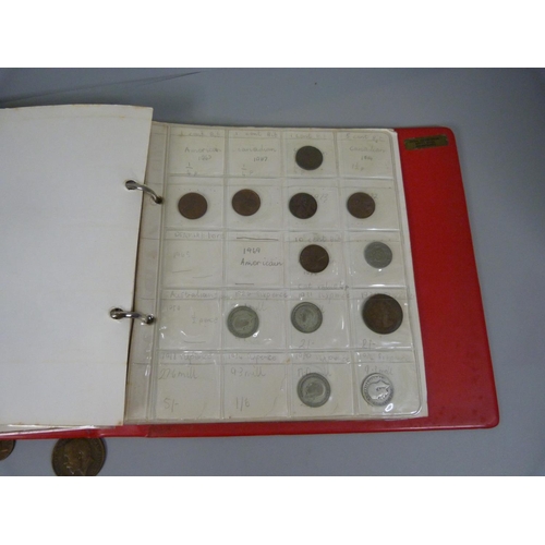 680 - Four stamp albums, a folder of coins, loose coins and two comics from 1940