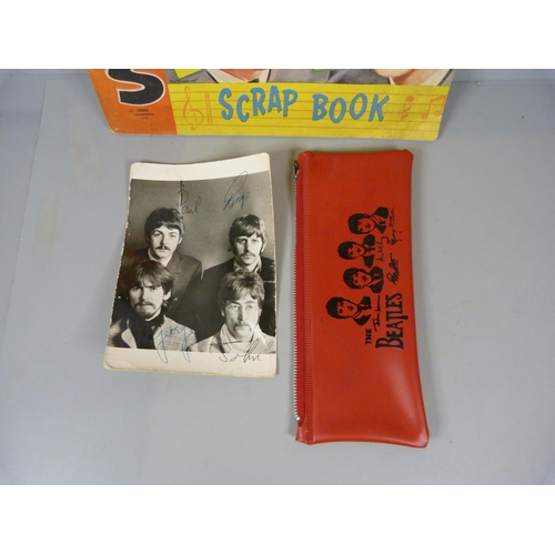 689 - Beatles Fan Club card, pencil case and scrap book