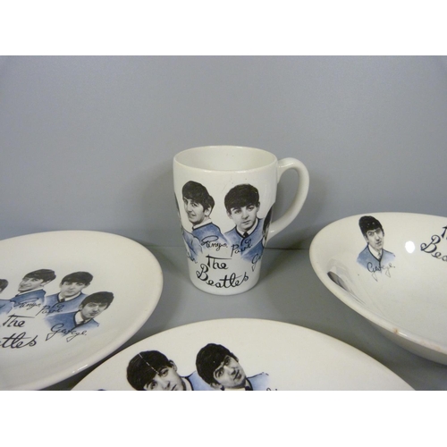 695 - The Beatles original 1960's plate, saucer, dish and mug (4)