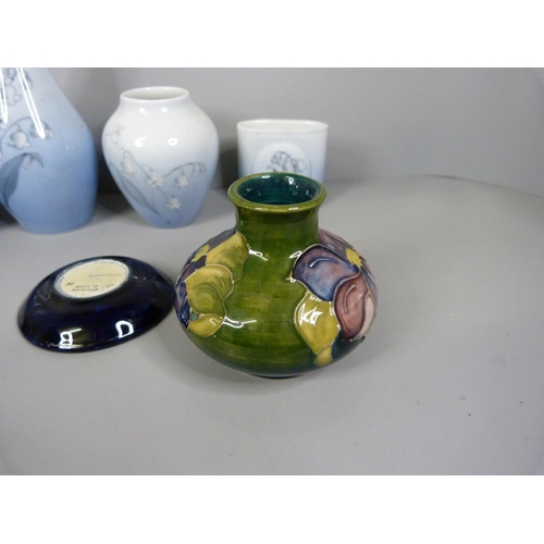 703 - A Moorcroft vase and small dish and seven items of Royal Copenhagen