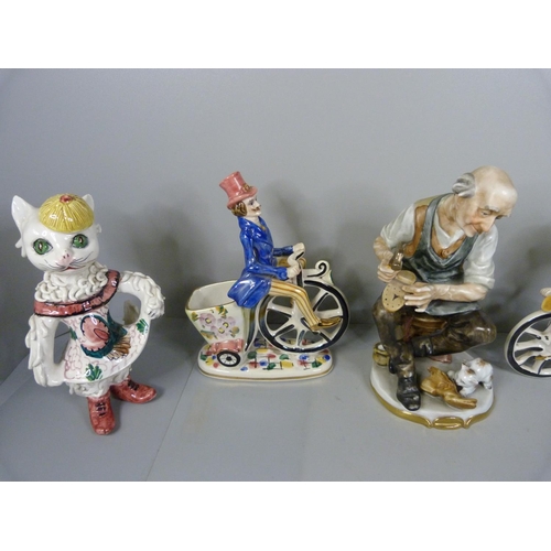 727 - A collection of Italian figures including a pair of comical cat figures, some a/f to the cats