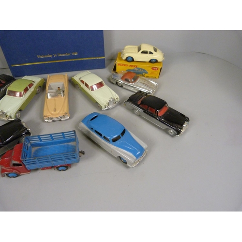 730 - A collection of Dinky Toys including 182 Porsche 356A Coupe with box, Corgi Toys and a Dinky Toys bo... 