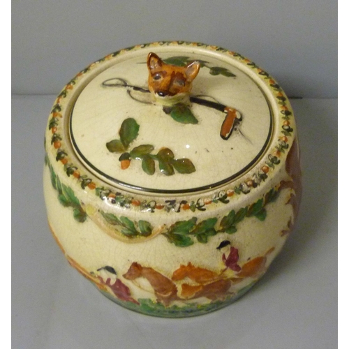 734 - A collection of cottage ware china, a Price Bros. jug and a Crown Devon fox hunting biscuit barrel *... 