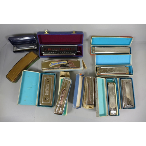 755 - A collection of harmonicas including German, Italian, etc.