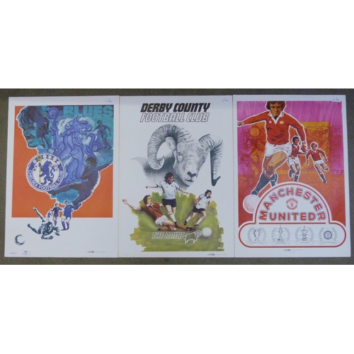 766 - Three Activity Promotions Ltd. football posters, printed in the 1970's, Derby County, Manchester Uni... 