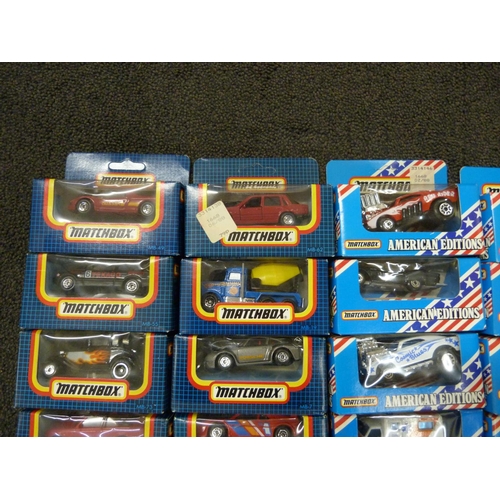 793 - Twelve Matchbox and thirteen Matchbox American Editions die-cast model vehicles, boxed