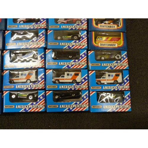 793 - Twelve Matchbox and thirteen Matchbox American Editions die-cast model vehicles, boxed