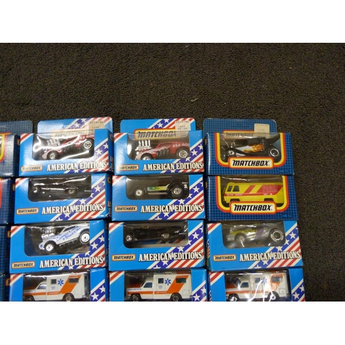 793 - Twelve Matchbox and thirteen Matchbox American Editions die-cast model vehicles, boxed