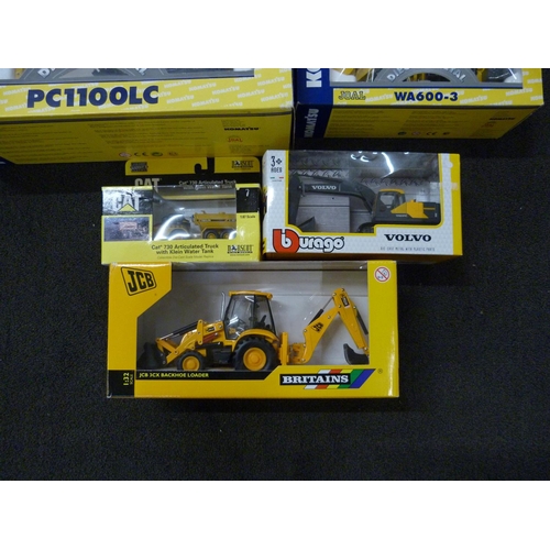 796 - Five mixed die-cast construction vehicles, Britains, Cat and Kobatsu, boxed