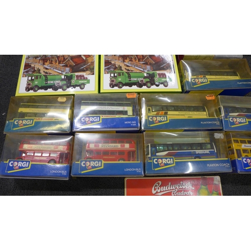 807 - A collection of die-cast model vehicles, Corgi D51/1 x4, Corgi Coaches x10, Blackpool Tram, etc., bo... 