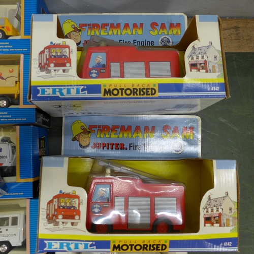 810 - A collection of eighteen die-cast model vehicles including Road Monster and Ertl Fireman Sam, boxed