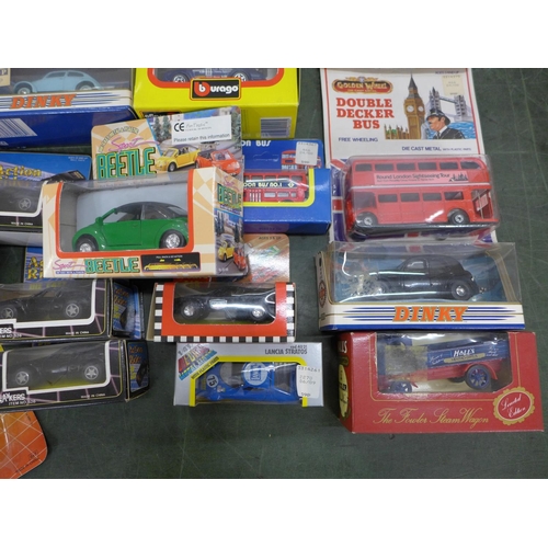 820 - A box of twenty-six mixed die-cast model vehicles including Burago and Dinky