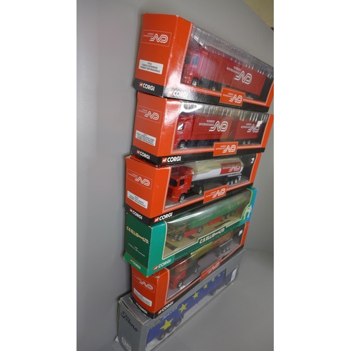 840 - Five Corgi and one Tekno HGV die-cast model vehicles, boxed