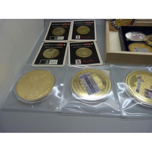 955 - A collection of commemorative medallions and Royal Mint World Savers coins