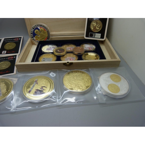 955 - A collection of commemorative medallions and Royal Mint World Savers coins