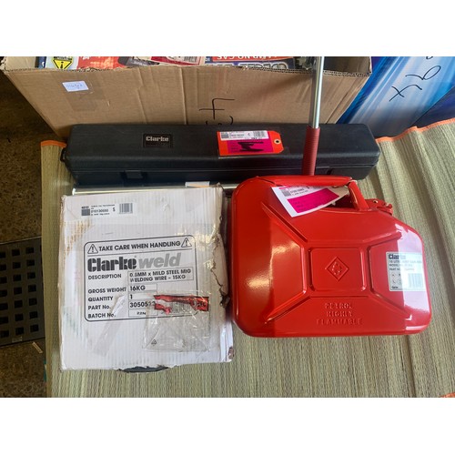 2141 - Clarke 90amp no gas MIG welder, jerry can & Clarkeweld welding wire, 15kg metal pump, socket set, to... 