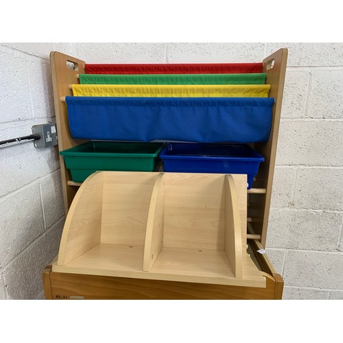 2285 - Nursery tub-fabric shelving, bookcase and multi-coloured runner rug