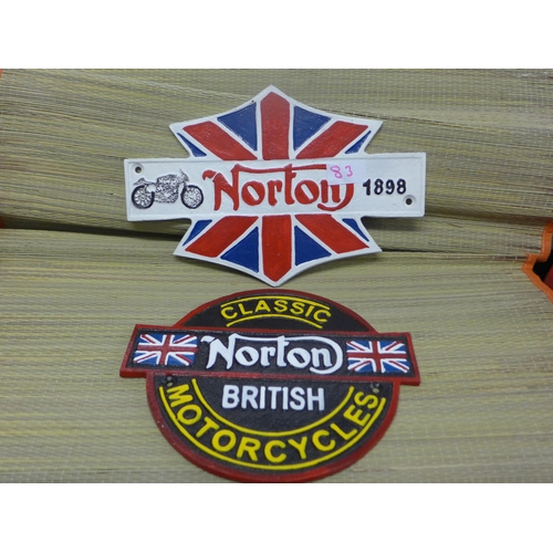 2412 - Two Norton motorcycle plaques * this lot is subject to VAT