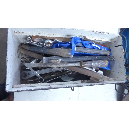 2053 - Metal tool box of mainly spanners including Snap-On, Elora and Bedford