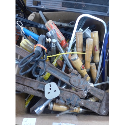 2054 - Box of assorted hand tools; bolt cutters, screwdrivers, files - good suite of DIY/joinery tools - on... 