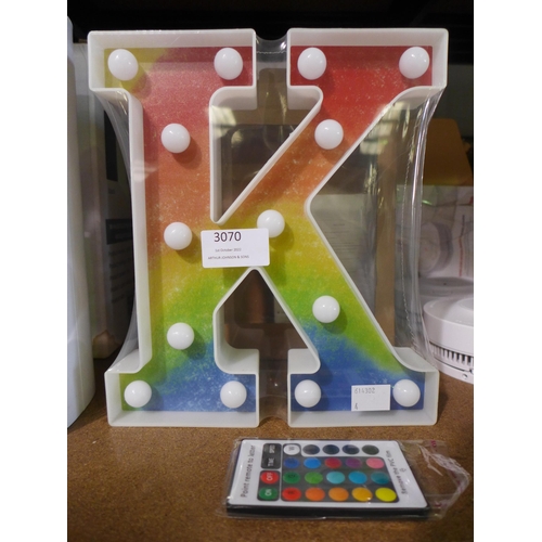 3070 - Illuminating rainbow letter 'K' with remote