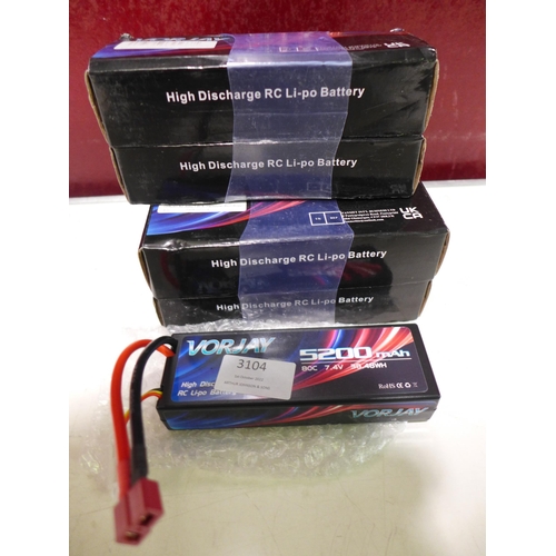 3104 - Six Vorjay 5200MAH high discharge RC Li-Po batteries