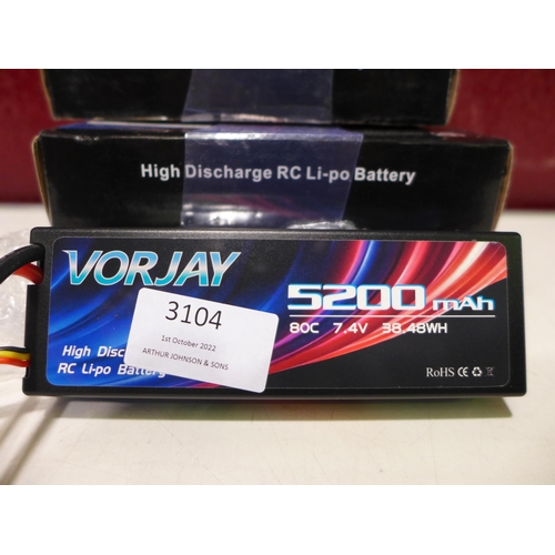 3104 - Six Vorjay 5200MAH high discharge RC Li-Po batteries