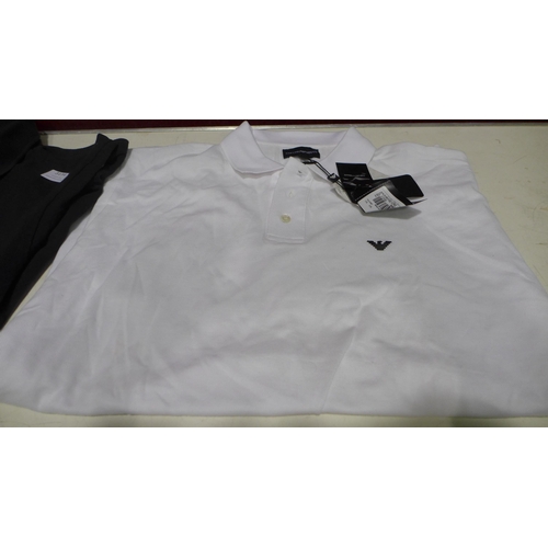 3134 - 2 Men's Emporio Armani polo T-shirts, White XL and Black L * this lot is subject to VAT