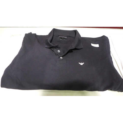 3134 - 2 Men's Emporio Armani polo T-shirts, White XL and Black L * this lot is subject to VAT