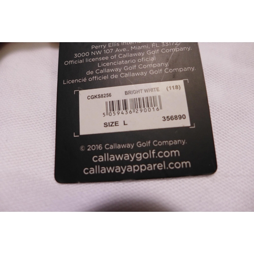 3184 - 3 Men's white Callaway polo T-shirts, (2 size L & 1 size XL) * this lot is subject to VAT