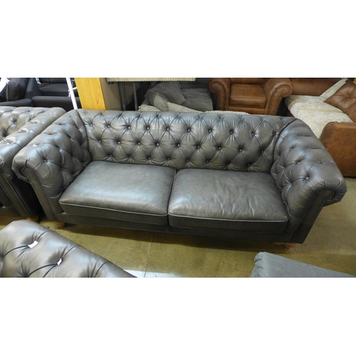 1303 - Allington 3 Seater Grey Leather Chesterfield Sofa, Original RRP £1999.99 + VAT (4143-31) * This lot ... 