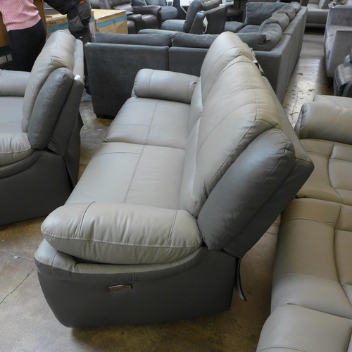 1419 - A two tone grey leather electric reclining three and a static two seater sofa * this lot is subject ... 