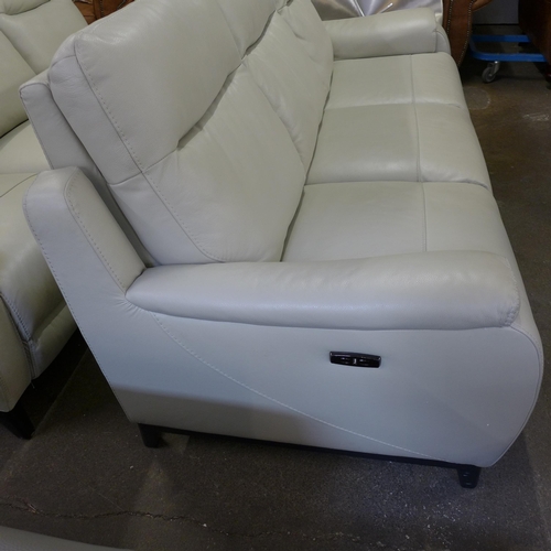 1477 - A pair of Gilman Creek Barrett 3 Seater Light Grey Leather Power Reclining Sofas With Power Headrest... 