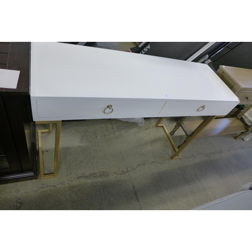 1556 - A white two drawer console table (damaged)