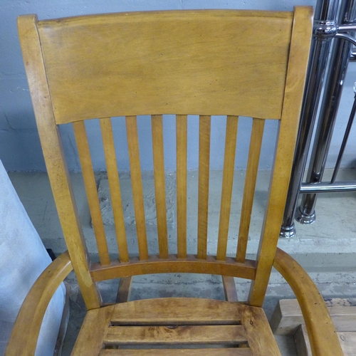 1576 - A beech rocking chair and a pine wall shelf