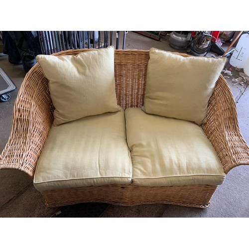 2353a - Wicker 2 seater sofa with green cushions