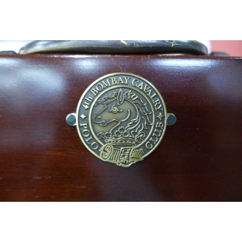 597 - A Victorian style mahogany folding coaching table, with 4th Bombay Cavalry Polo Club brass plaque