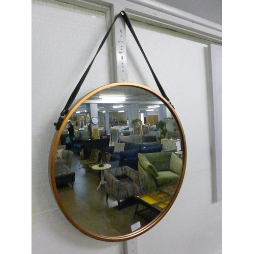 1326 - A copper rimmed hanging mirror with black strap (1886825)   #