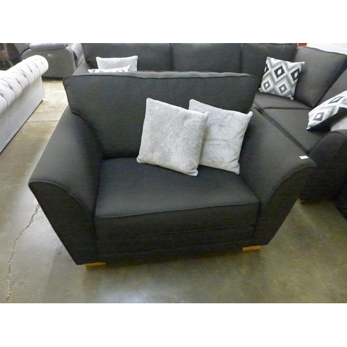 1329 - A Phillie black fabric CHF corner sofa and love seat with footstool * this lot is subject to VAT