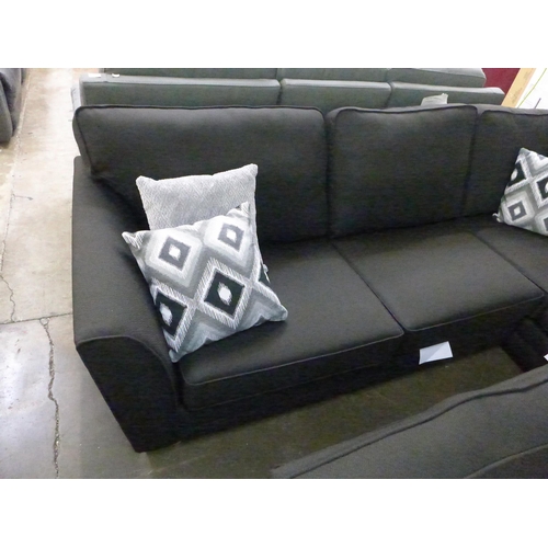 1329 - A Phillie black fabric CHF corner sofa and love seat with footstool * this lot is subject to VAT